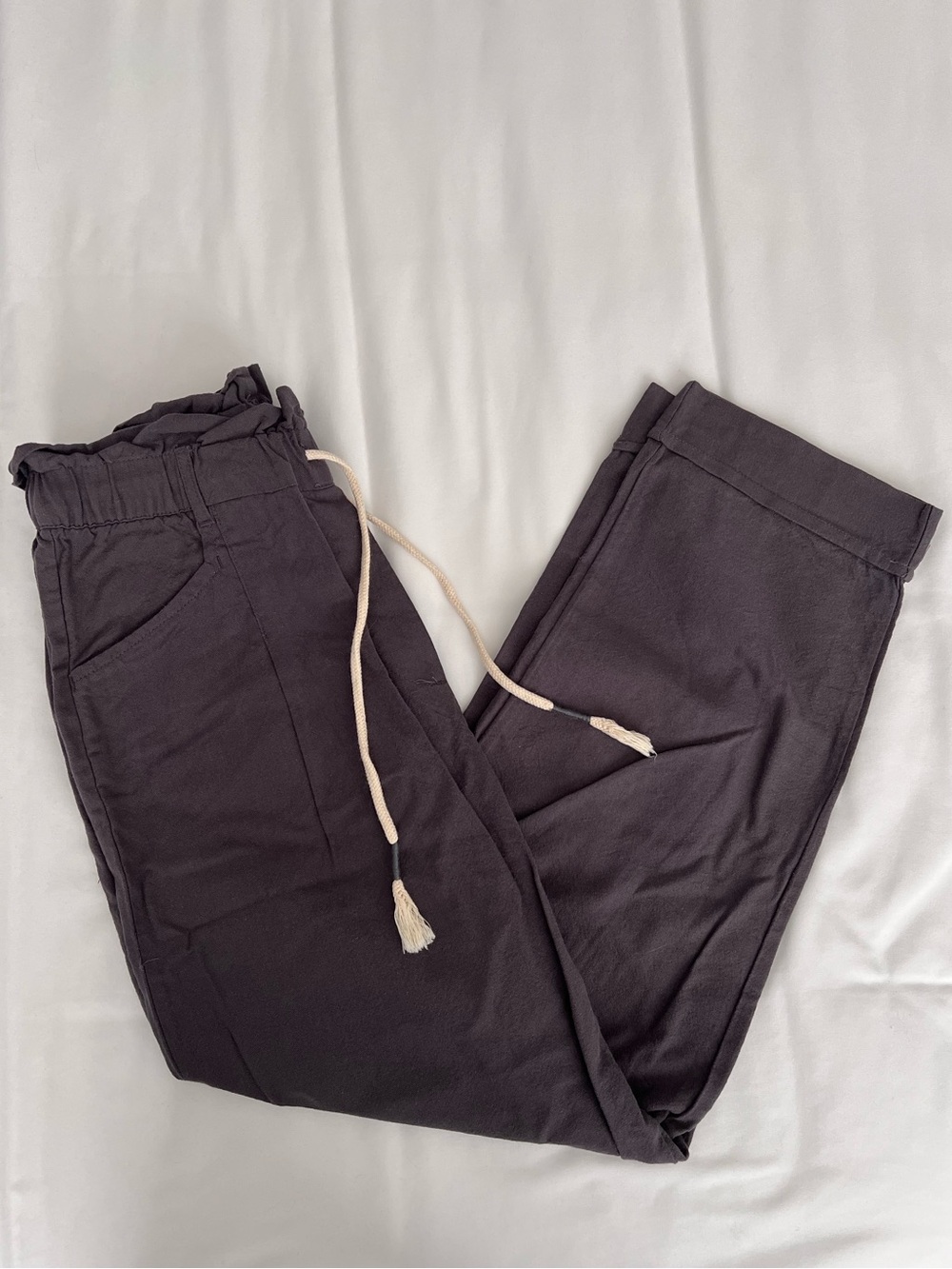 Womens Charcoal Drawstring Barrel Pants